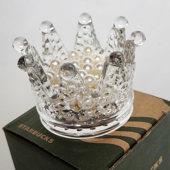 STARBUCKS Siren Mermaid Crown Glassware Votive Tea Light Candle Holder Clear - Picture 2 of 6